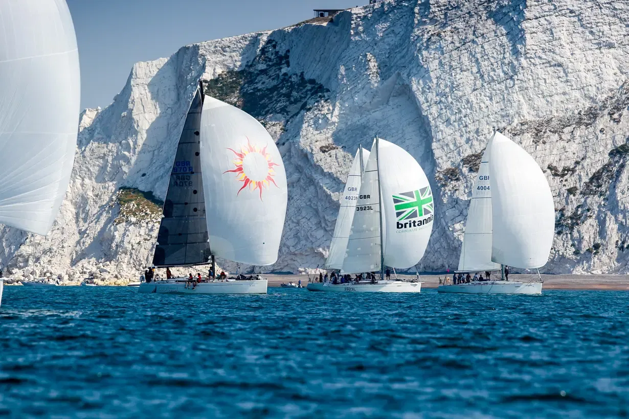 The Needles. EH01, GBR 970R, Merlin, GBR 3923