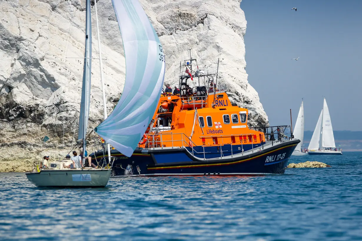 The Needles. Lifeboat standing by.