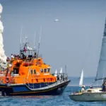 The Needles. Lifeboat standing by.